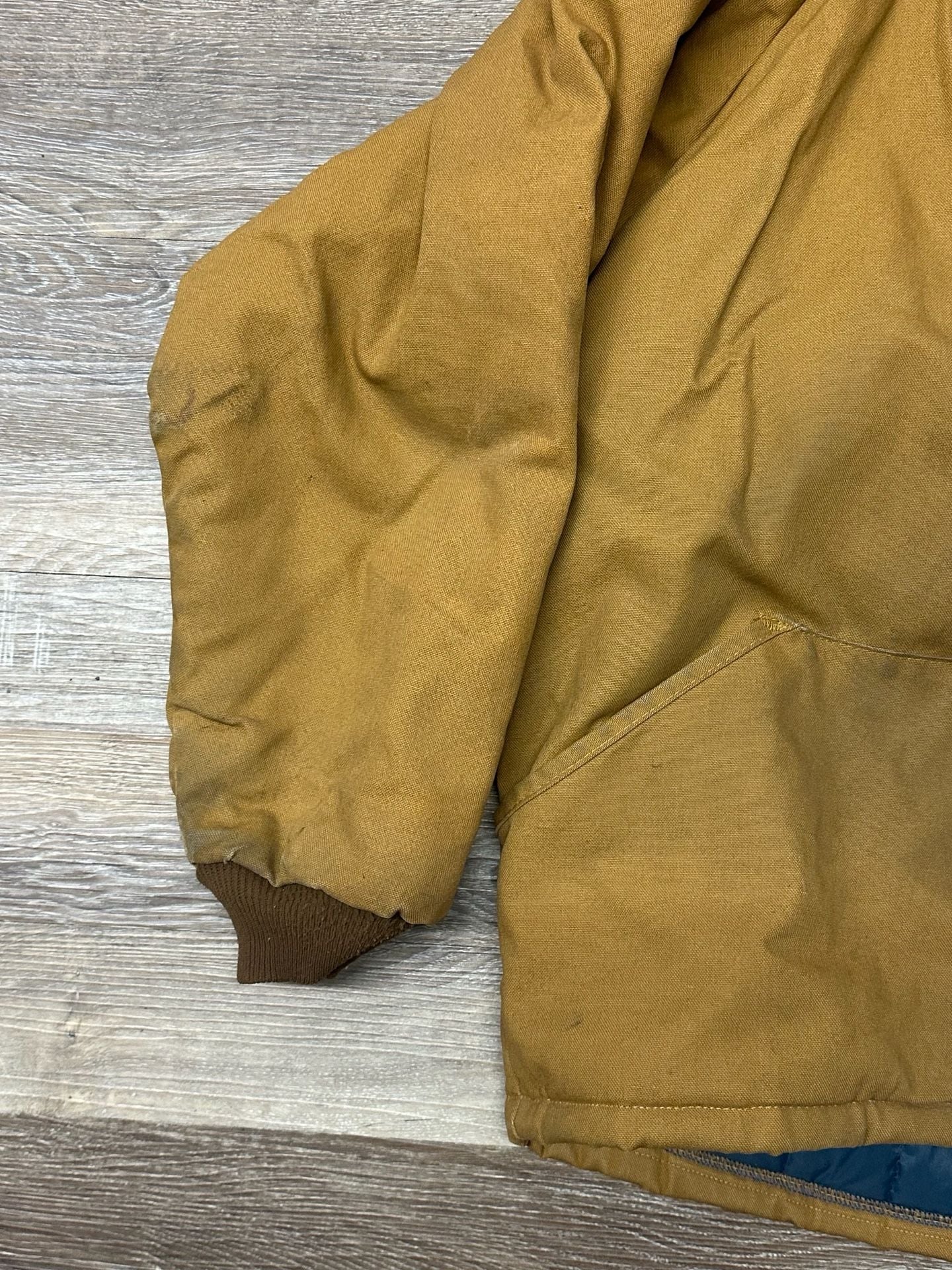 Vintage Ideal Made in USA Brown Canvas Quilt Lined Hooded Work Jacket Size 3X 3