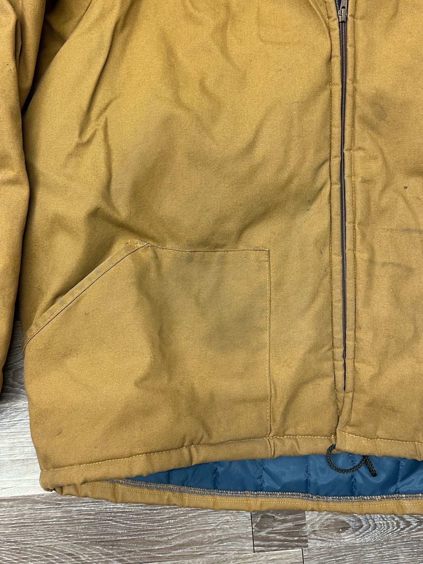Vintage Ideal Made in USA Brown Canvas Quilt Lined Hooded Work Jacket Size 3X 4