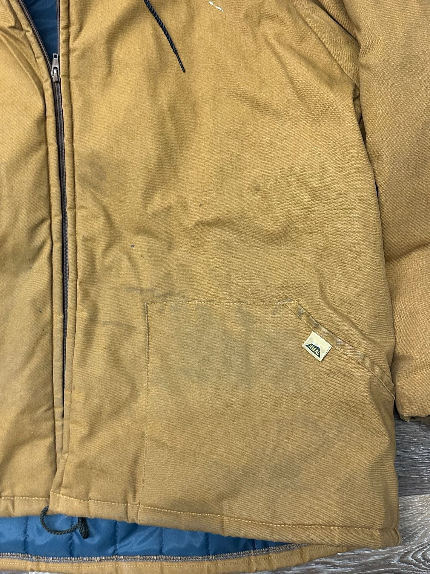 Vintage Ideal Made in USA Brown Canvas Quilt Lined Hooded Work Jacket Size 3X 5