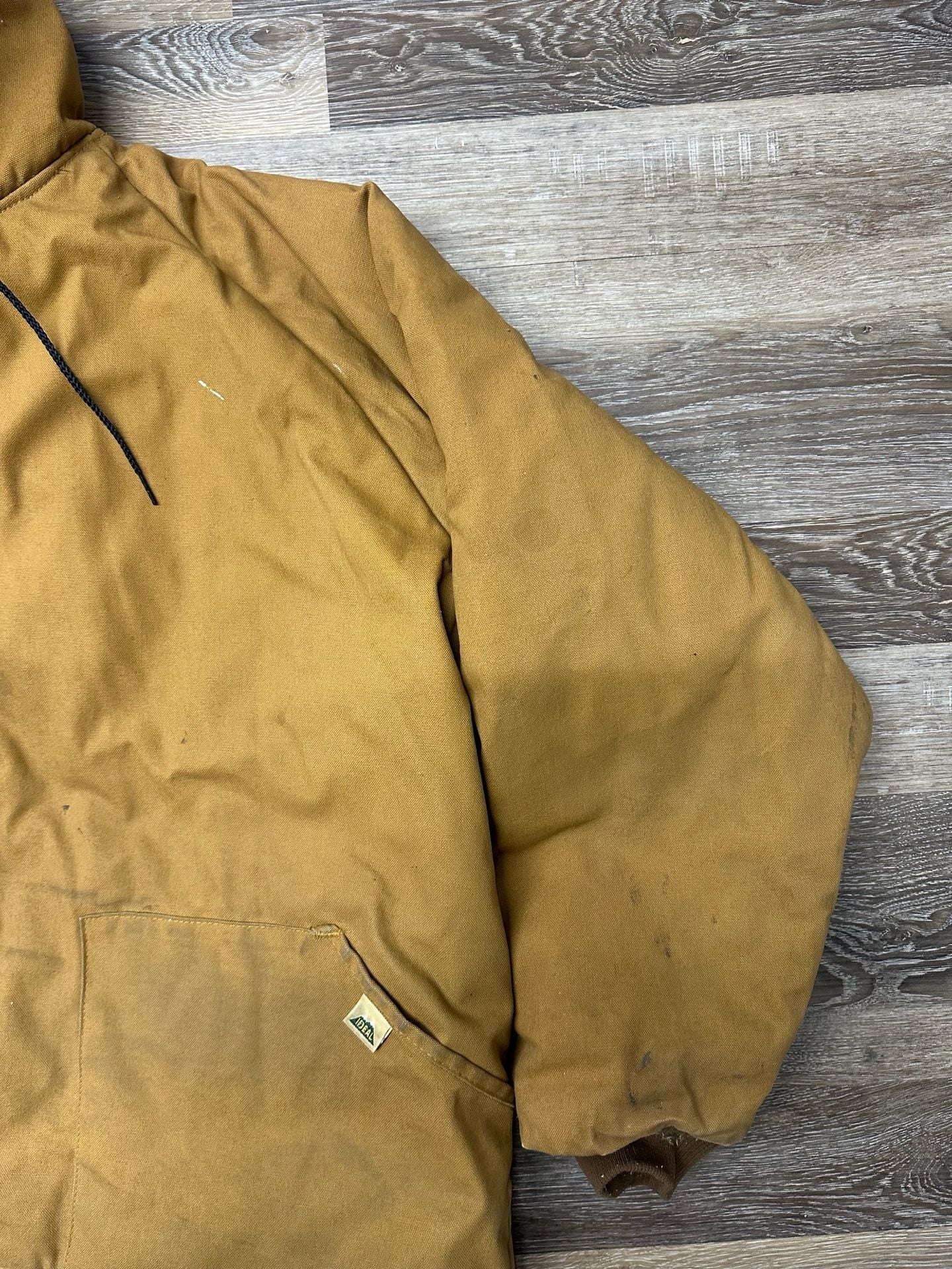 Vintage Ideal Made in USA Brown Canvas Quilt Lined Hooded Work Jacket Size 3X 7