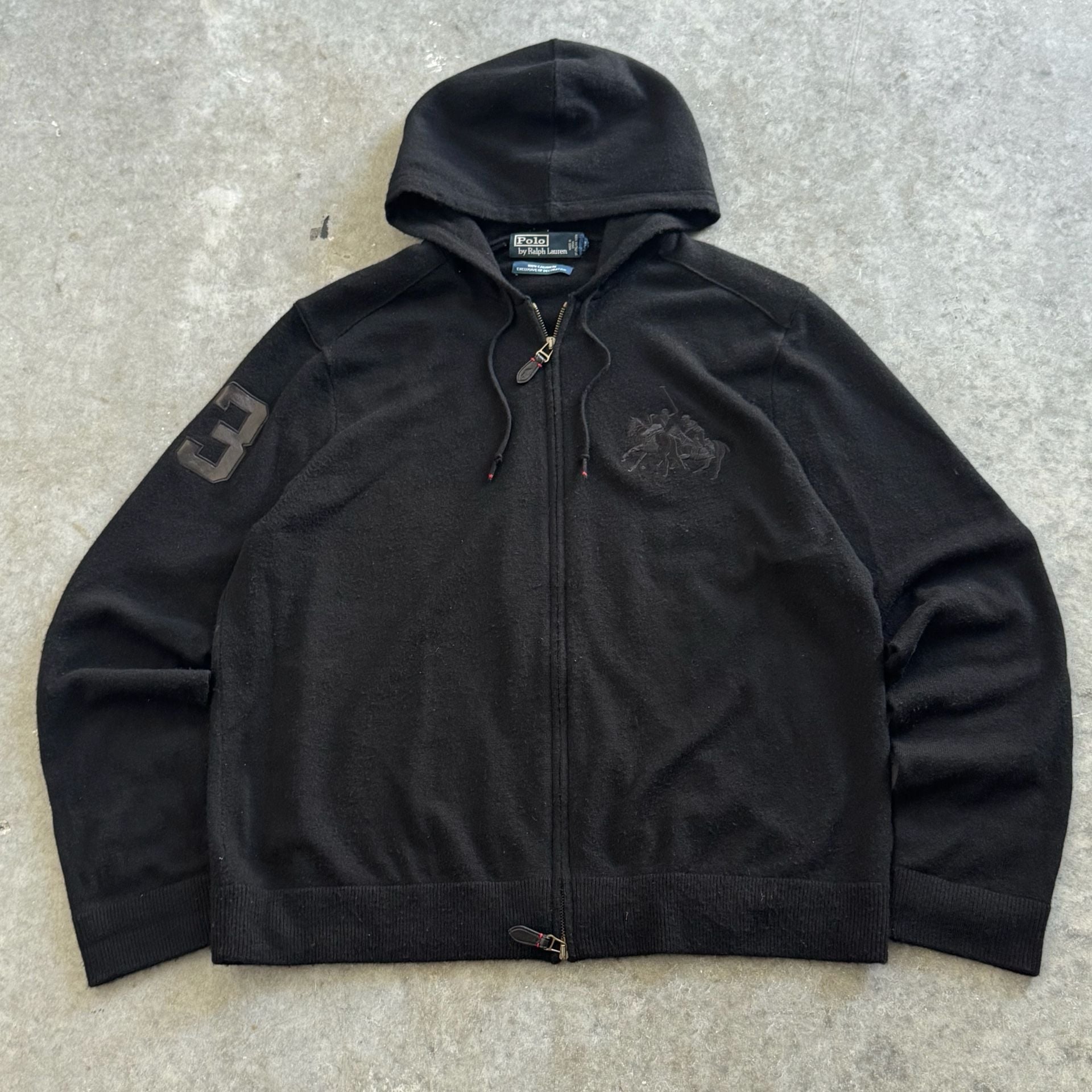 Polo Ralph Lauren Black 100% Cashmere Big Pony Full Zip Hoodie Size XL 2