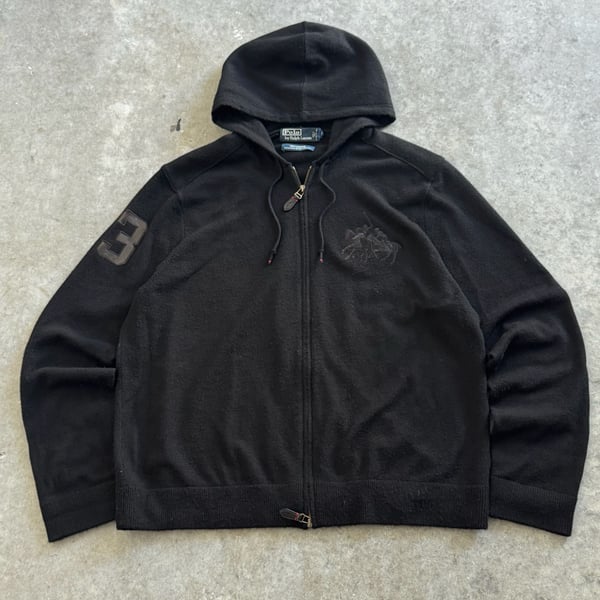 Polo Ralph Lauren Black 100% Cashmere Big Pony Full Zip Hoodie Size XL