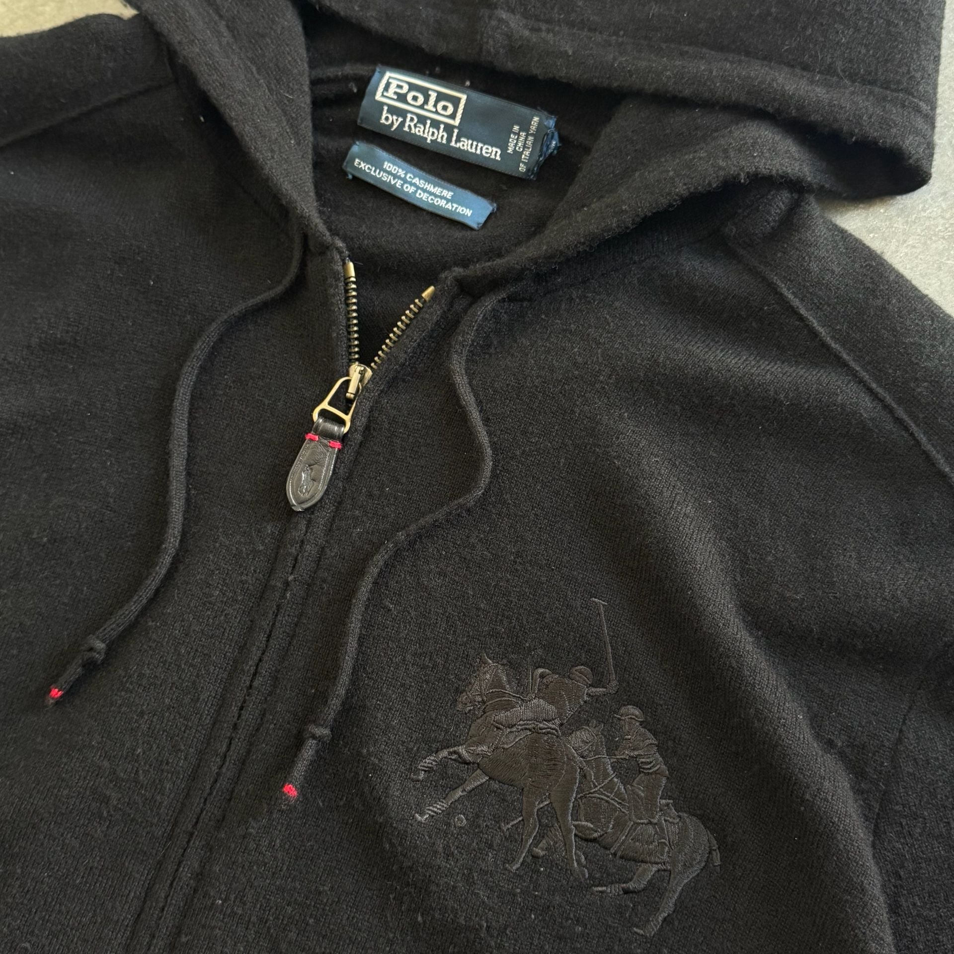 Polo Ralph Lauren Black 100% Cashmere Big Pony Full Zip Hoodie Size XL 3