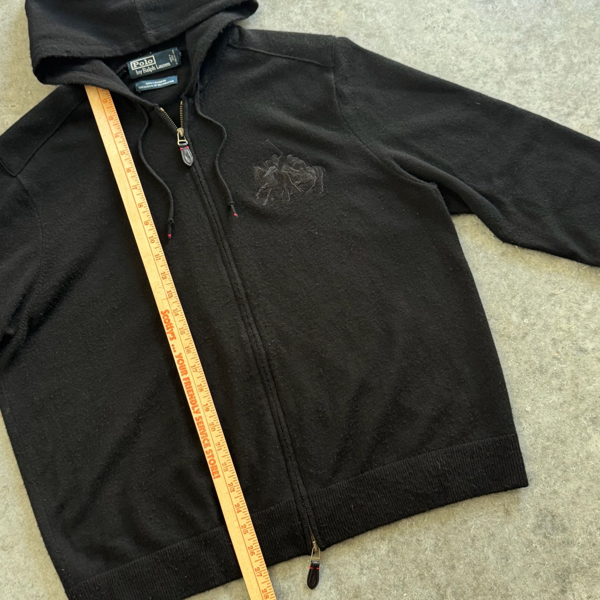 Polo Ralph Lauren Black 100% Cashmere Big Pony Full Zip Hoodie Size XL 5