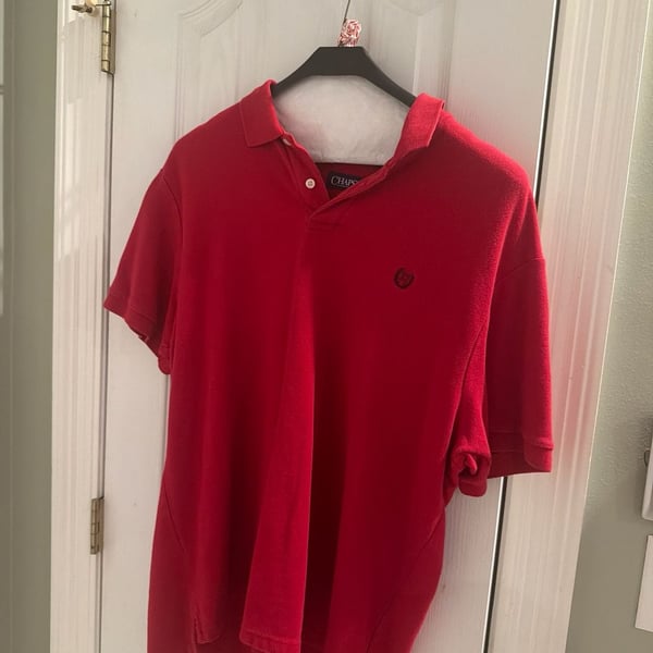 Chaps Men's Red Short Sleeve Cotton Pique Polo Shirt with Crest Logo