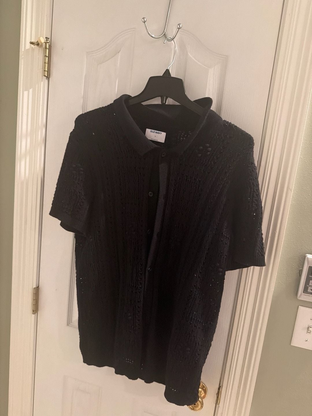 Old Navy Men's Black Open-Knit Crochet Pointelle Polo Sweater Shirt 2