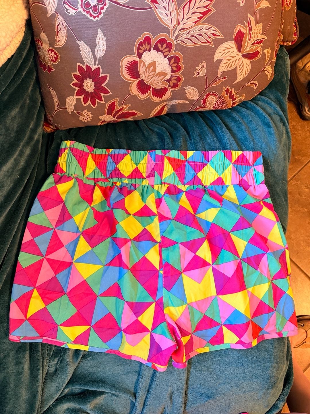 Multicolor Geometric High Waisted Athletic Shorts 4