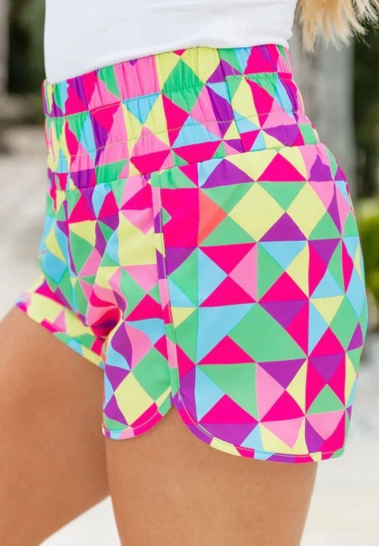 Multicolor Geometric High Waisted Athletic Shorts 2