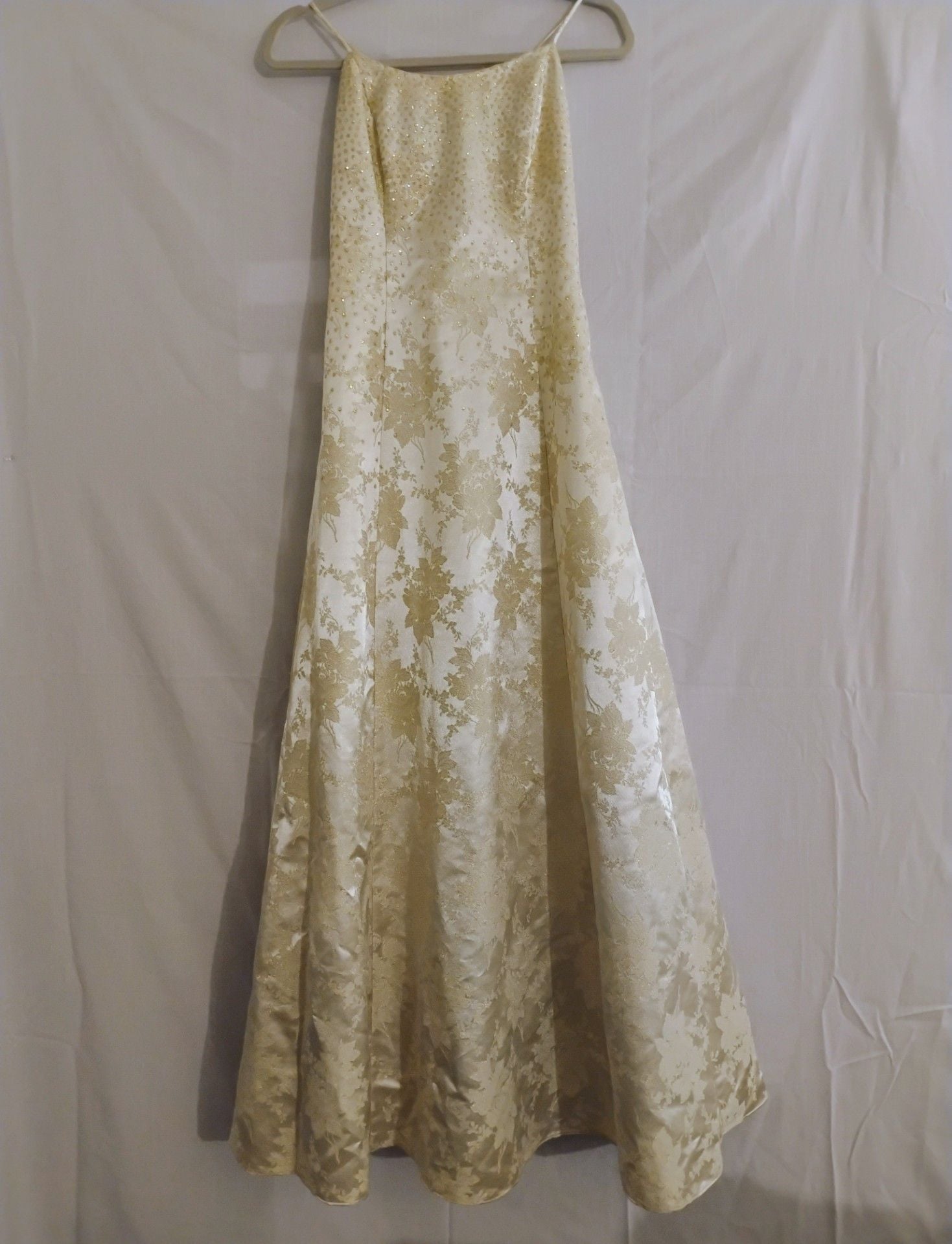 Vintage Onyx Nite Gold Floral Brocade Lace-Up Gown - Size 10 (Modern Size 6/8) 2