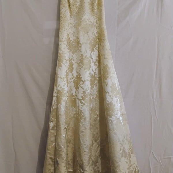 Vintage Onyx Nite Gold Floral Brocade Lace-Up Gown - Size 10 (Modern Size 6/8)