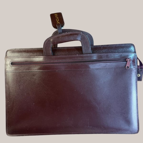 Jaguar Leather Portfolio Briefcase Document Bag Burgundy Gold Hardware 
