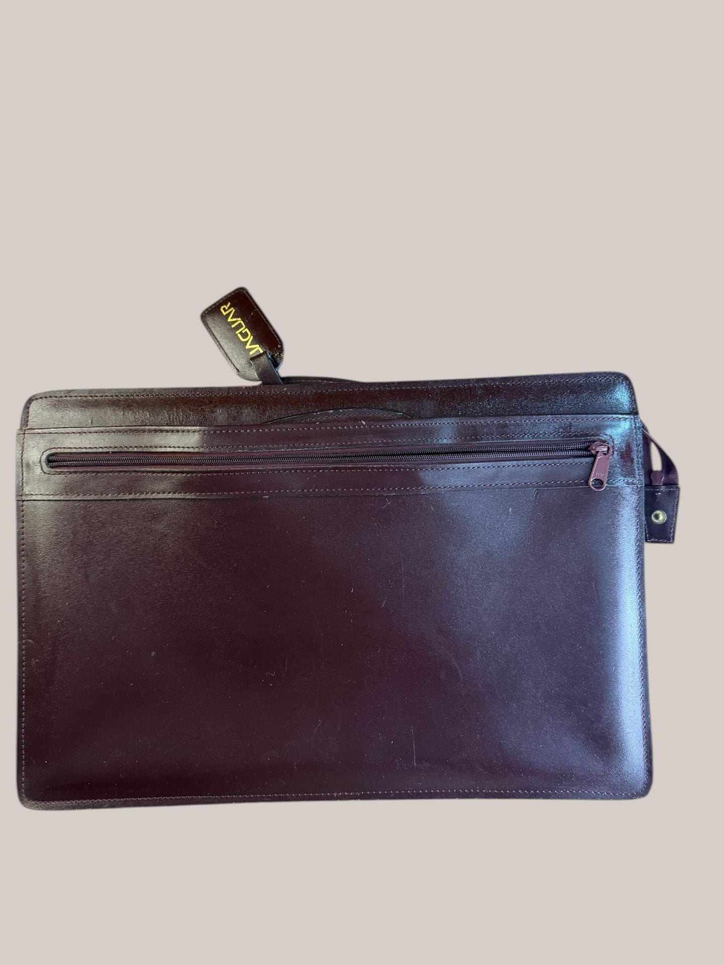 Jaguar Leather Portfolio Briefcase Document Bag Burgundy Gold Hardware 3