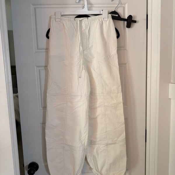 Zara Off-White Contrast Stitch Nylon Parachute Cargo Pants