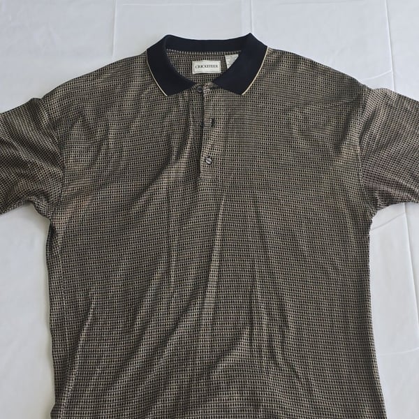 Vintage Cricketeer Mercerized Cotton Knit Polo Shirt XL Brown Black Pattern