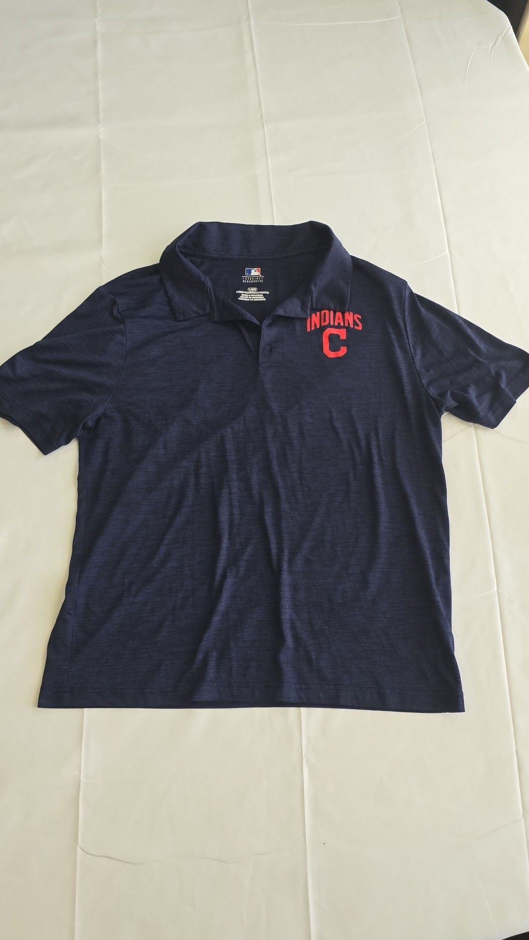 MLB Cleveland Indians Men's Navy Blue Striated Performance Polo Shirt Size Large 2