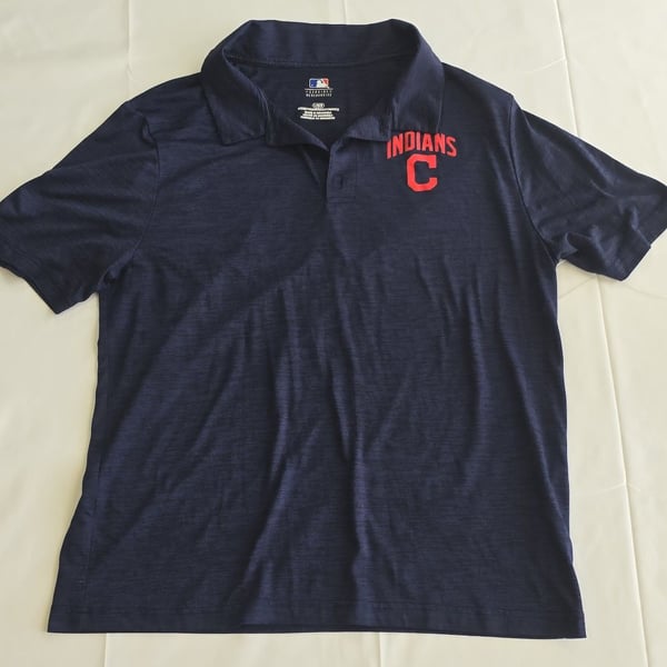 MLB Cleveland Indians Men's Navy Blue Striated Performance Polo Shirt Size Large