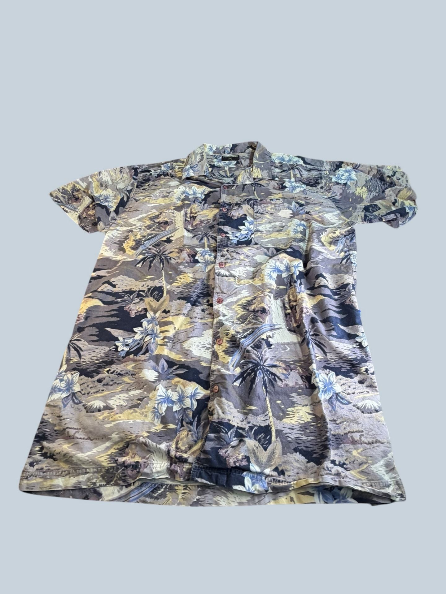 Vintage Point Zero Mens Hawaiian Tropical Palm Tree Floral Button Down Shirt XLT 2