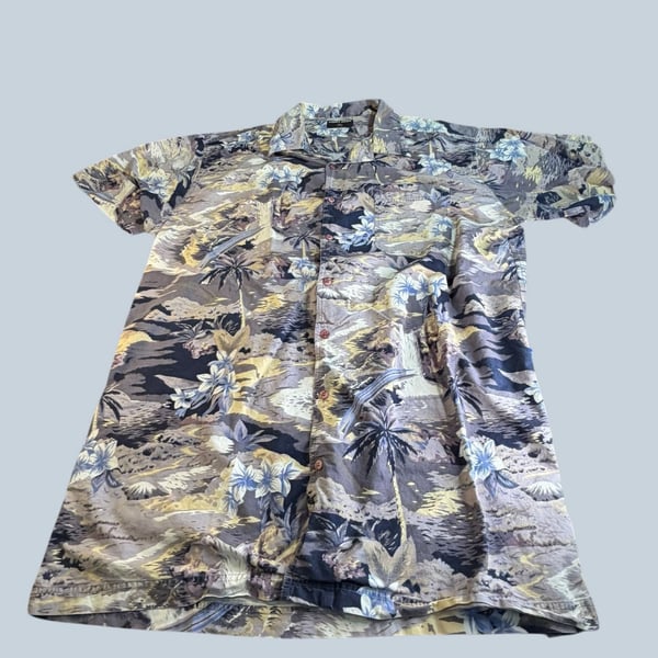 Vintage Point Zero Mens Hawaiian Tropical Palm Tree Floral Button Down Shirt XLT