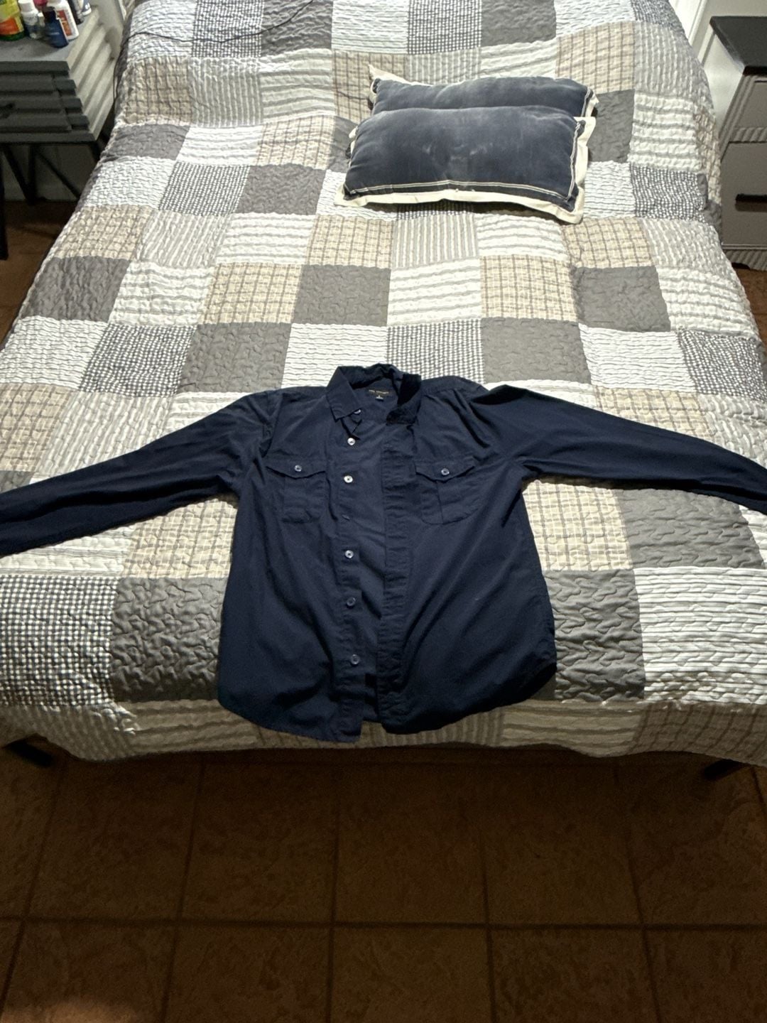 Free Assembly Men's Long Sleeve Work Shirt with Two Chest Pockets - Navy Blue 2