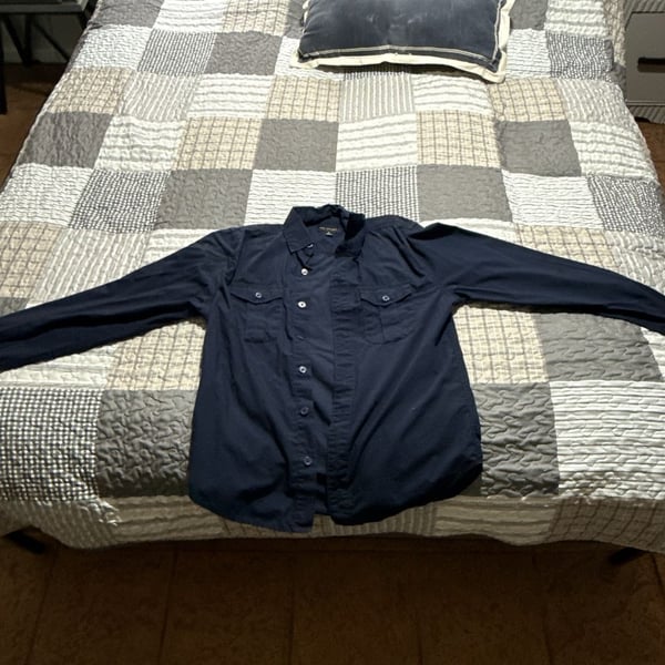 Free Assembly Men's Long Sleeve Work Shirt with Two Chest Pockets - Navy Blue
