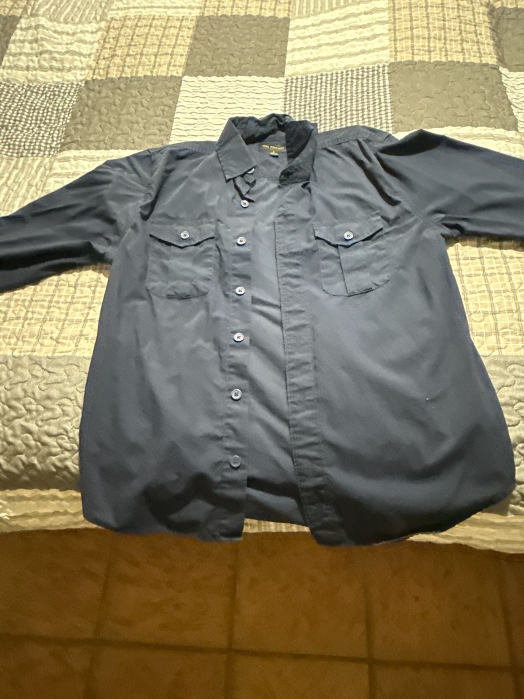 Free Assembly Men's Long Sleeve Work Shirt with Two Chest Pockets - Navy Blue 4