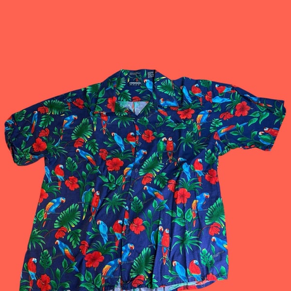Vintage Hawaiian Pace Men's XL Rayon Tropical Parrot Hibiscus Aloha Shirt