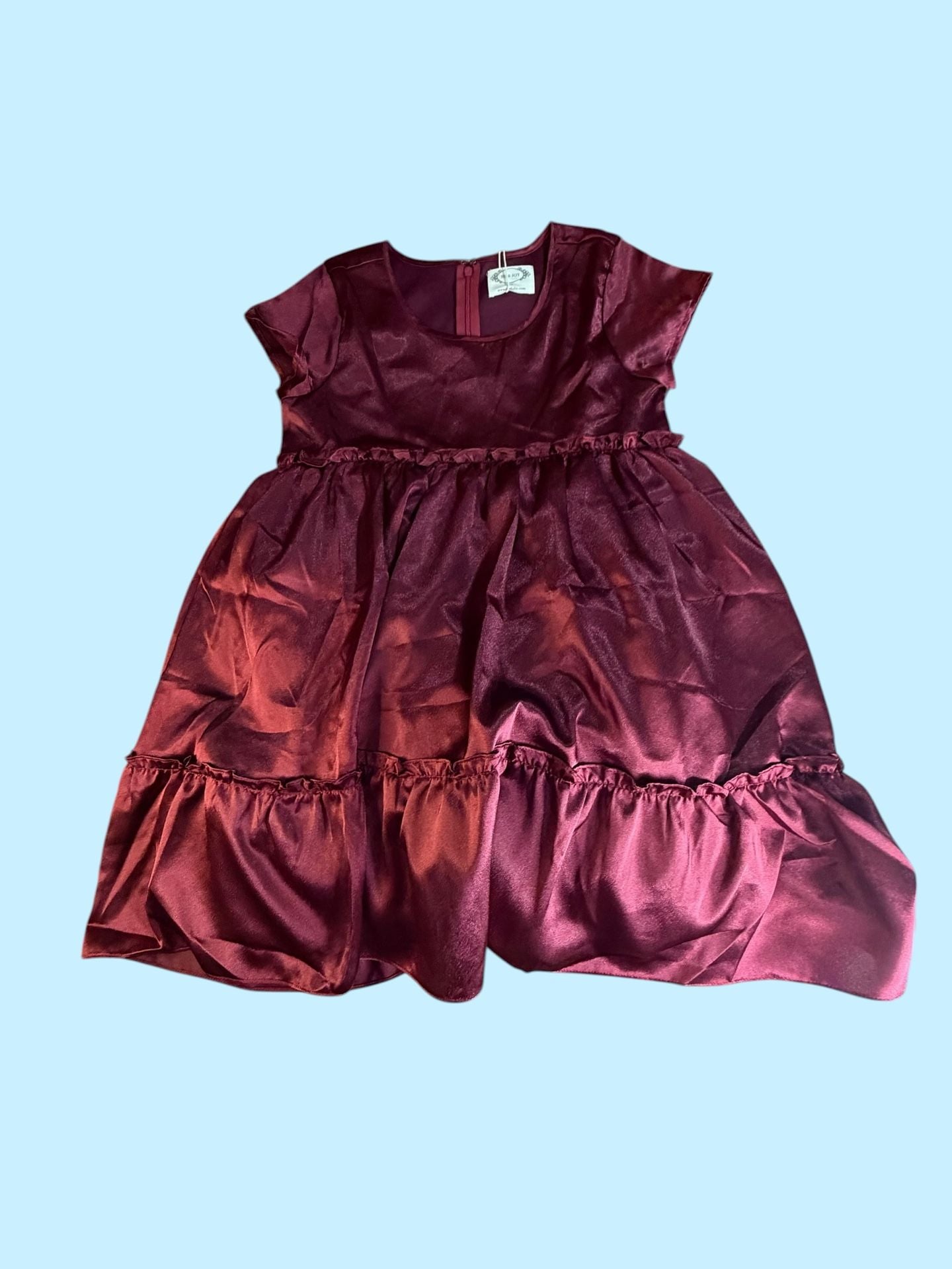 Joyfolie Lorelei Satin Tiered Ruffle Dress in Burgundy Size 12 2