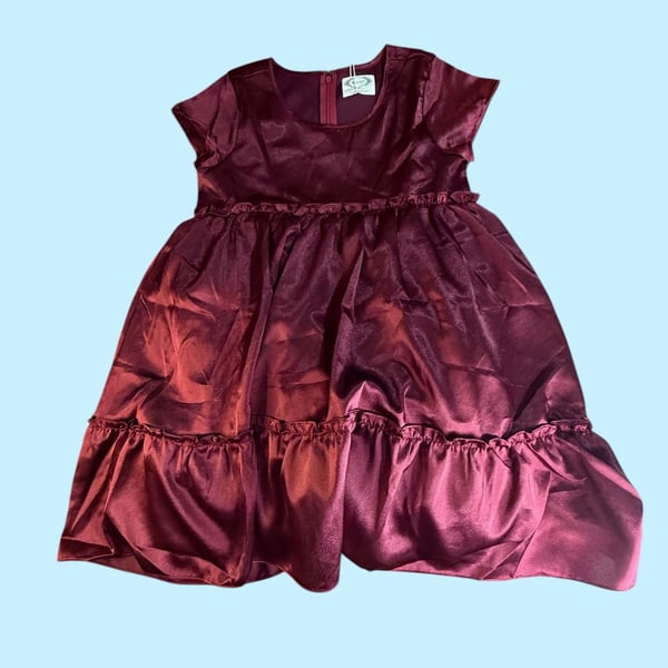 Joyfolie Lorelei Satin Tiered Ruffle Dress in Burgundy Size 12