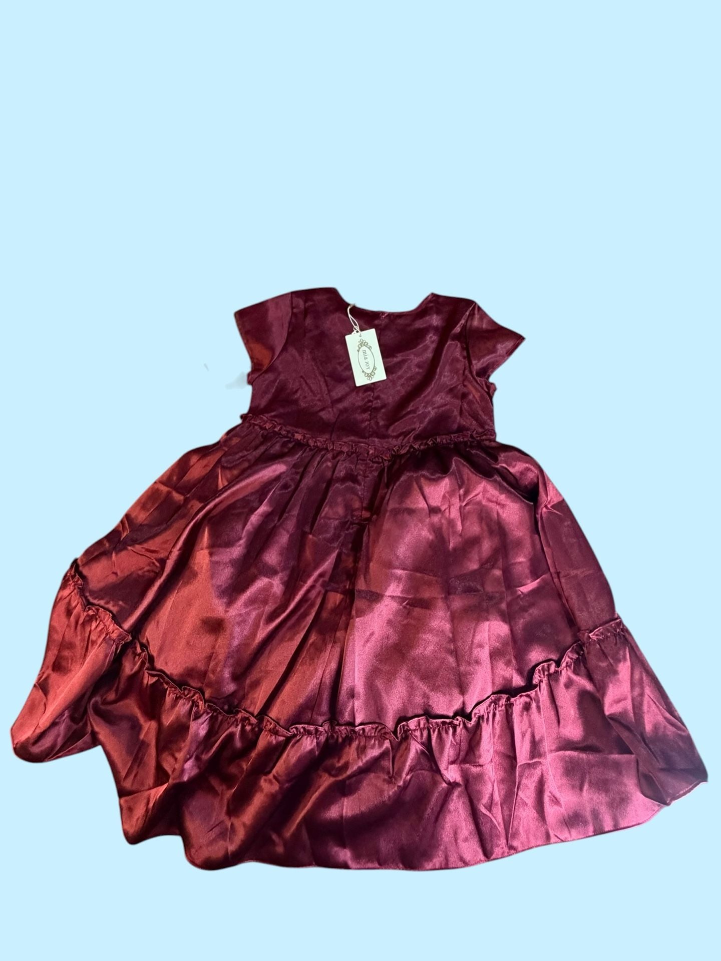 Joyfolie Lorelei Satin Tiered Ruffle Dress in Burgundy Size 12 5