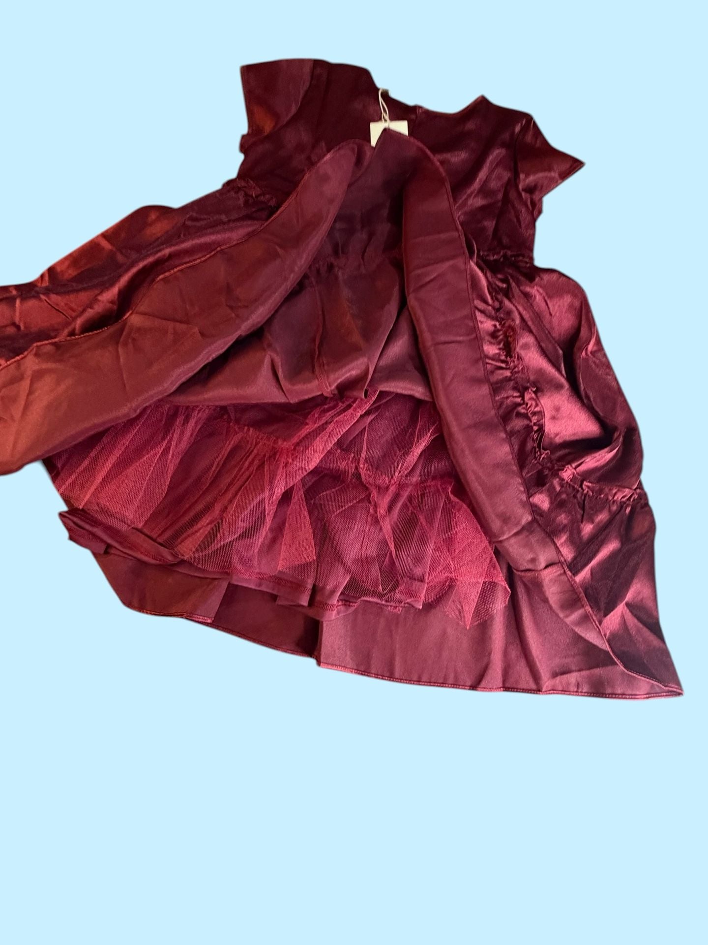 Joyfolie Lorelei Satin Tiered Ruffle Dress in Burgundy Size 12 7