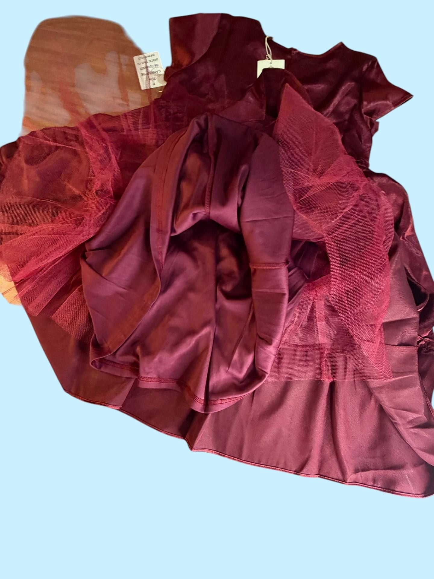 Joyfolie Lorelei Satin Tiered Ruffle Dress in Burgundy Size 12 8