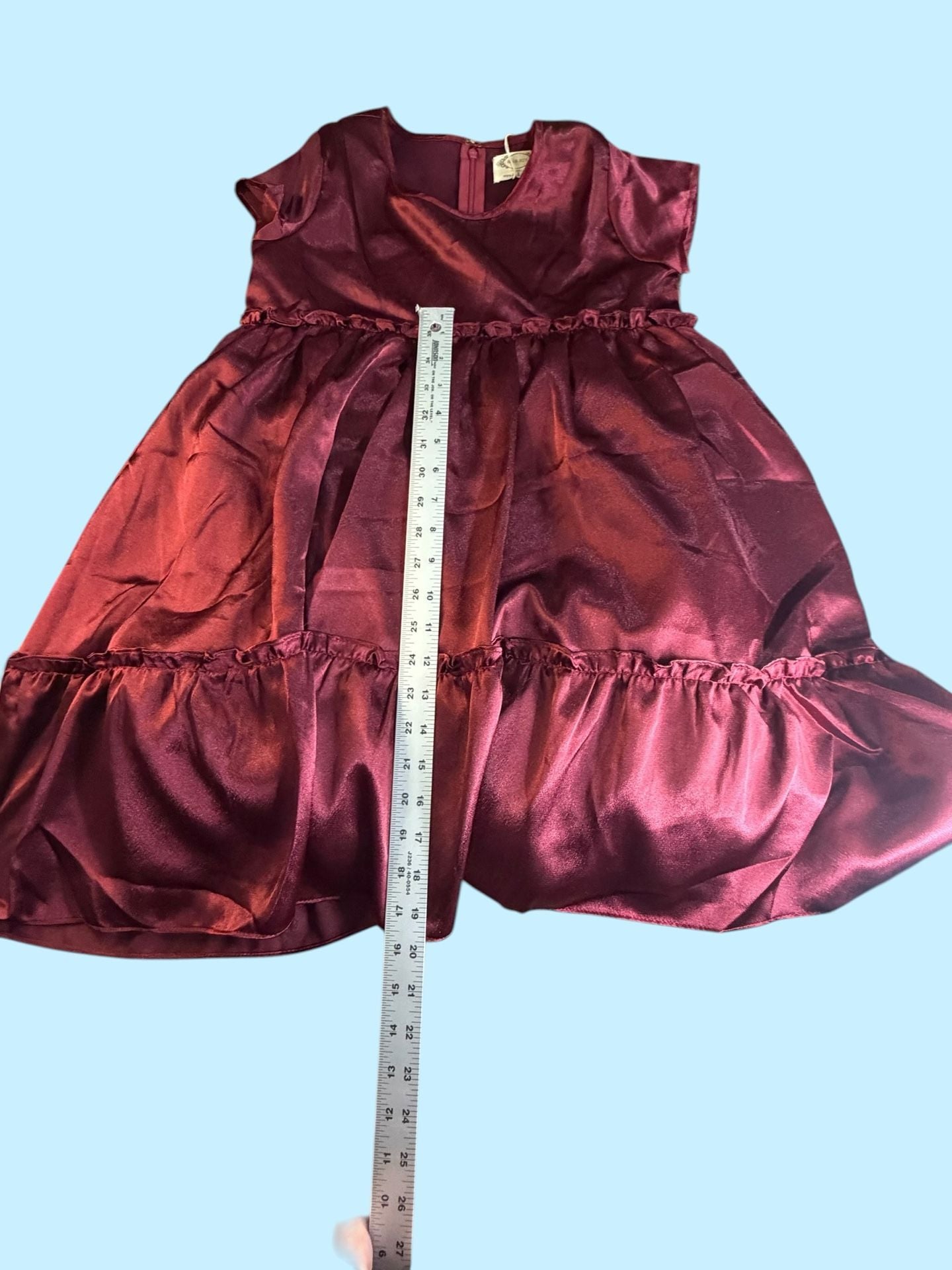 Joyfolie Lorelei Satin Tiered Ruffle Dress in Burgundy Size 12 12