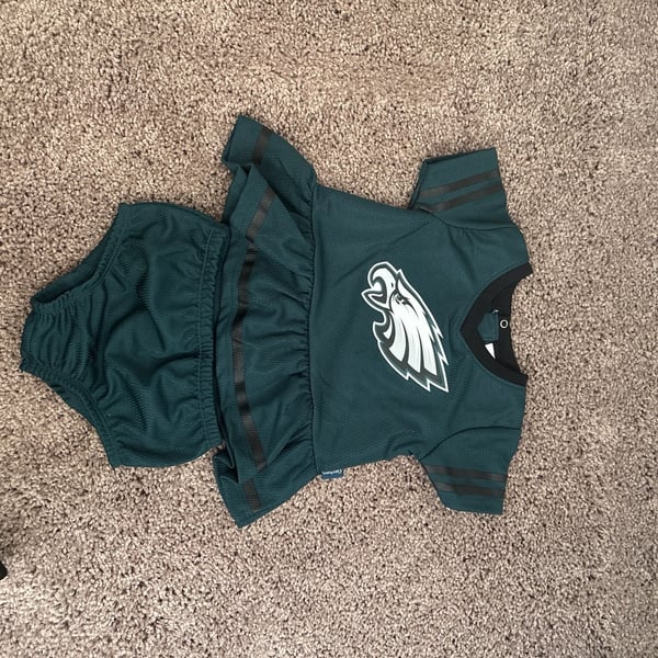 2-Piece Baby Girls Philadelphia Eagles Jersey Cheerleader Dress and Diaper Cover Set