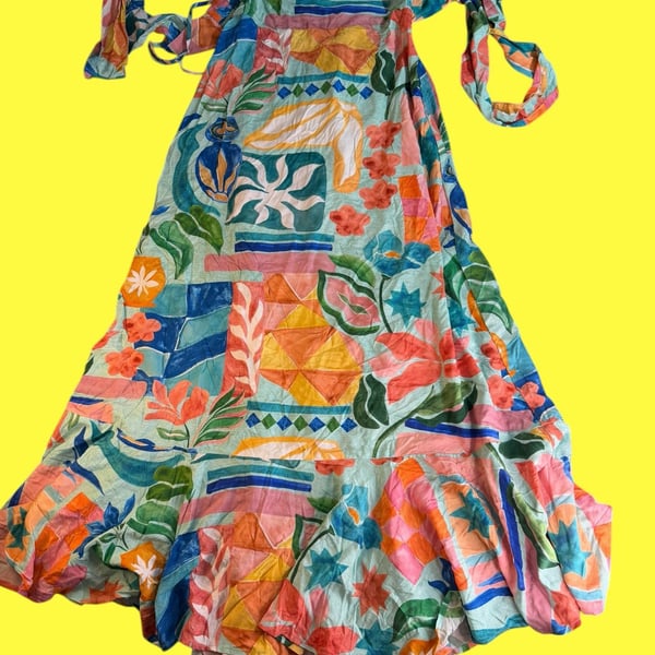 Paper Heart Floral Tie-Strap Smocked Midi Dress M