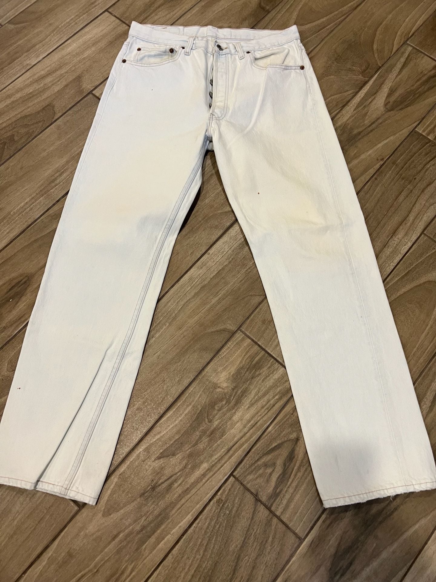 Vintage 1990s Levi's 501 Button Fly White Denim Jeans W34 L30 2