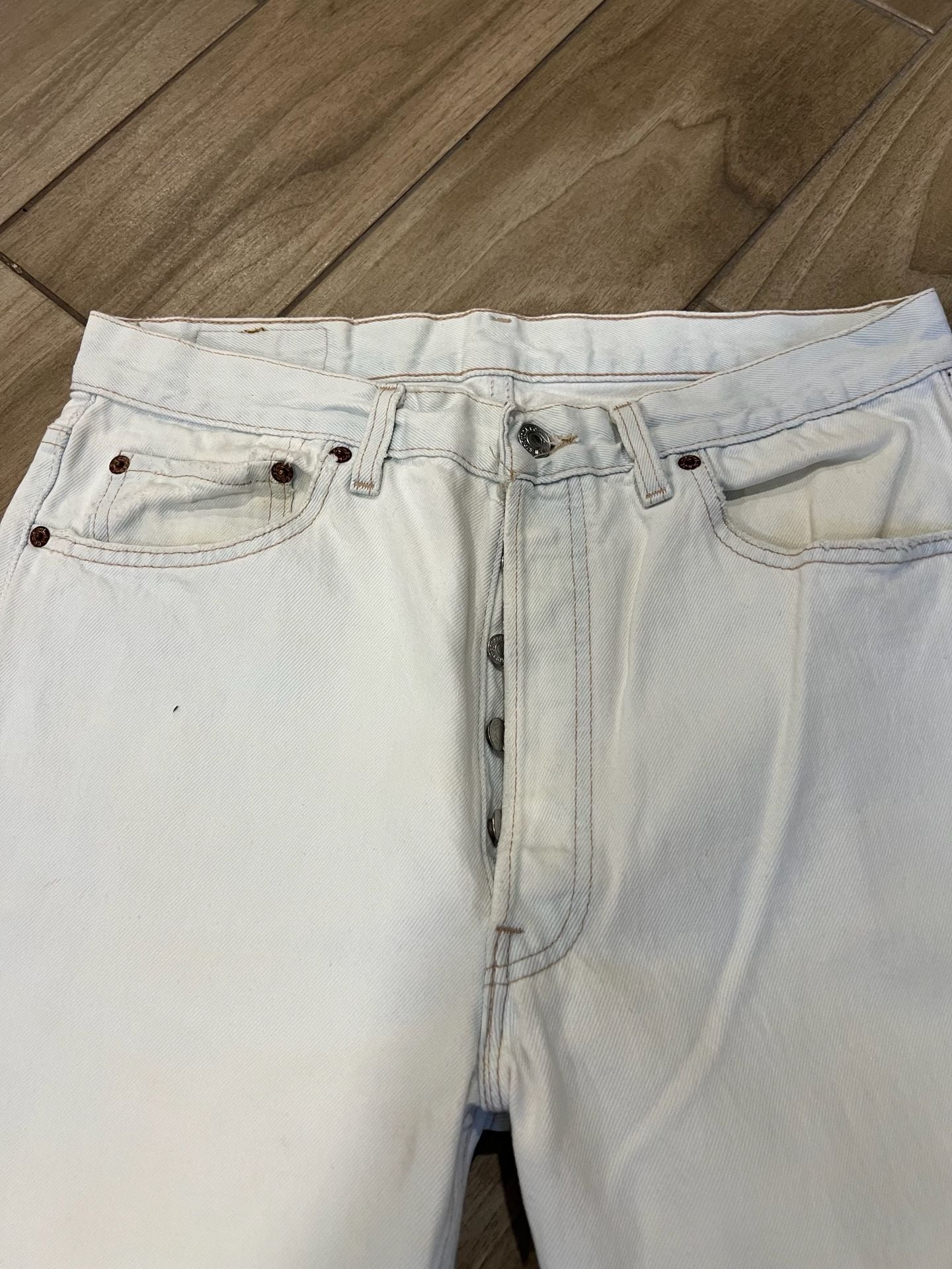 Vintage 1990s Levi's 501 Button Fly White Denim Jeans W34 L30 5