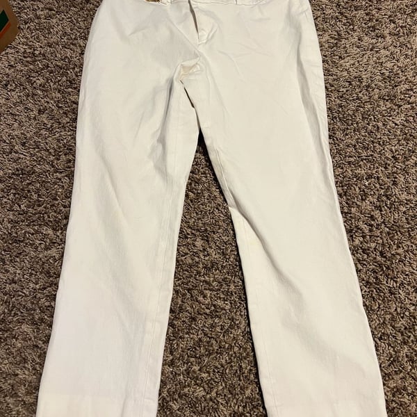 Lauren Ralph Lauren White Mid-Rise Straight Leg Chino Pants with Gold Zip Detail Size 10