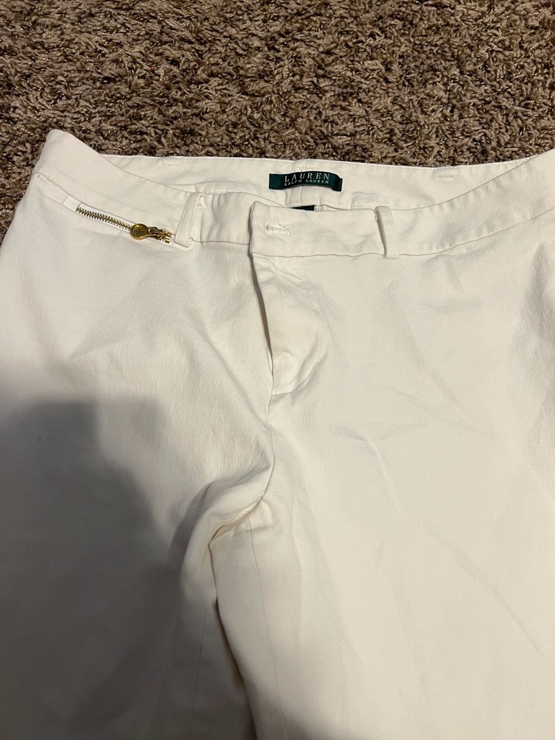 Lauren Ralph Lauren White Mid-Rise Straight Leg Chino Pants with Gold Zip Detail Size 10 3