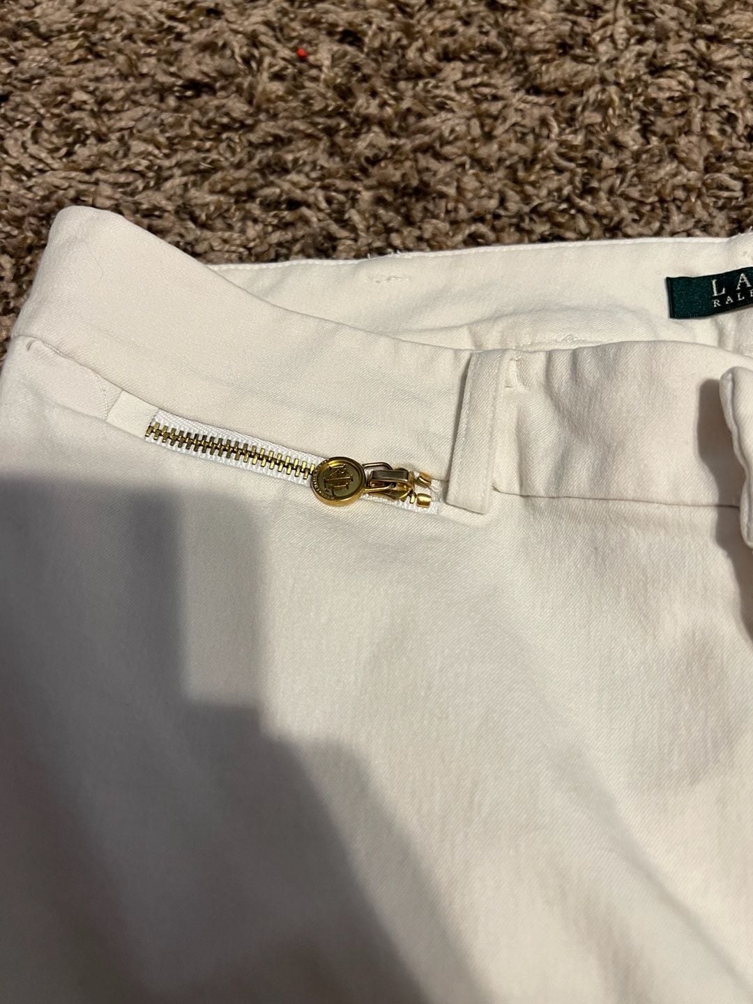 Lauren Ralph Lauren White Mid-Rise Straight Leg Chino Pants with Gold Zip Detail Size 10 4