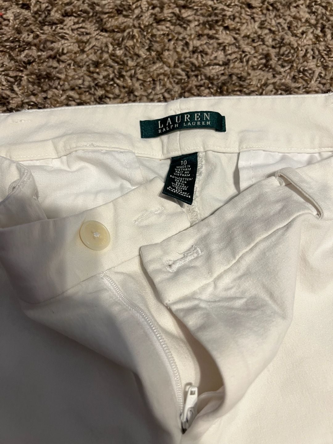 Lauren Ralph Lauren White Mid-Rise Straight Leg Chino Pants with Gold Zip Detail Size 10 5