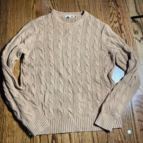 Goodthreads Men's Soft Cotton Cable Stitch Crewneck Sweater, Beige, Size Medium