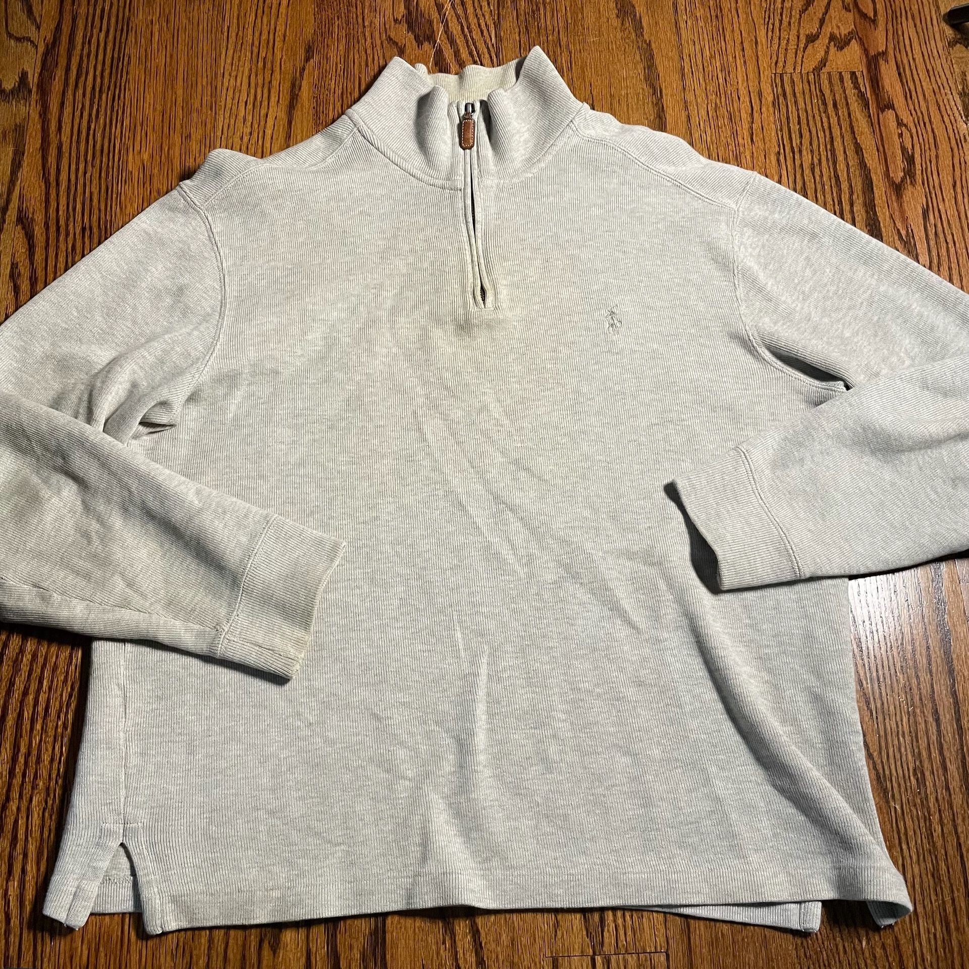 Polo Ralph Lauren Men's Gray Mesh-Knit 100% Cotton Quarter-Zip Pullover Sweater 1