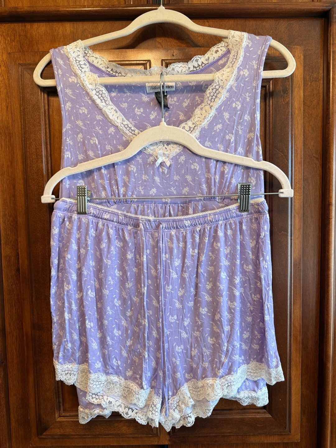 Velvet Kitten Purple Floral Lace Trim Cami and Short Pajama Set 2