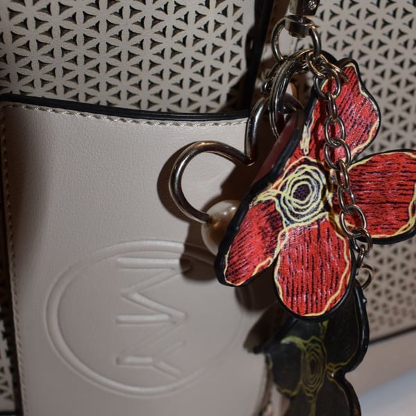 Marc New York Andrew Marc Perforated Laser Cut Tote Bag with Floral and Heart Charms