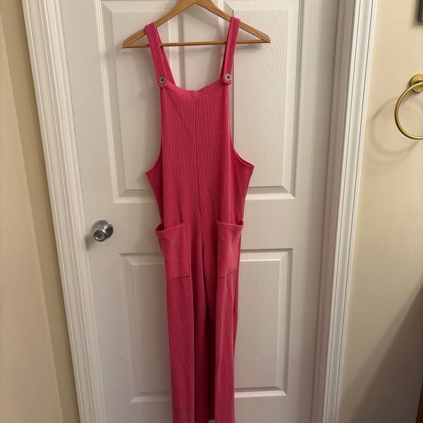 HEIMISH U.S.A Feelin' Fuchsia Ribbed Knit Overalls Jumper