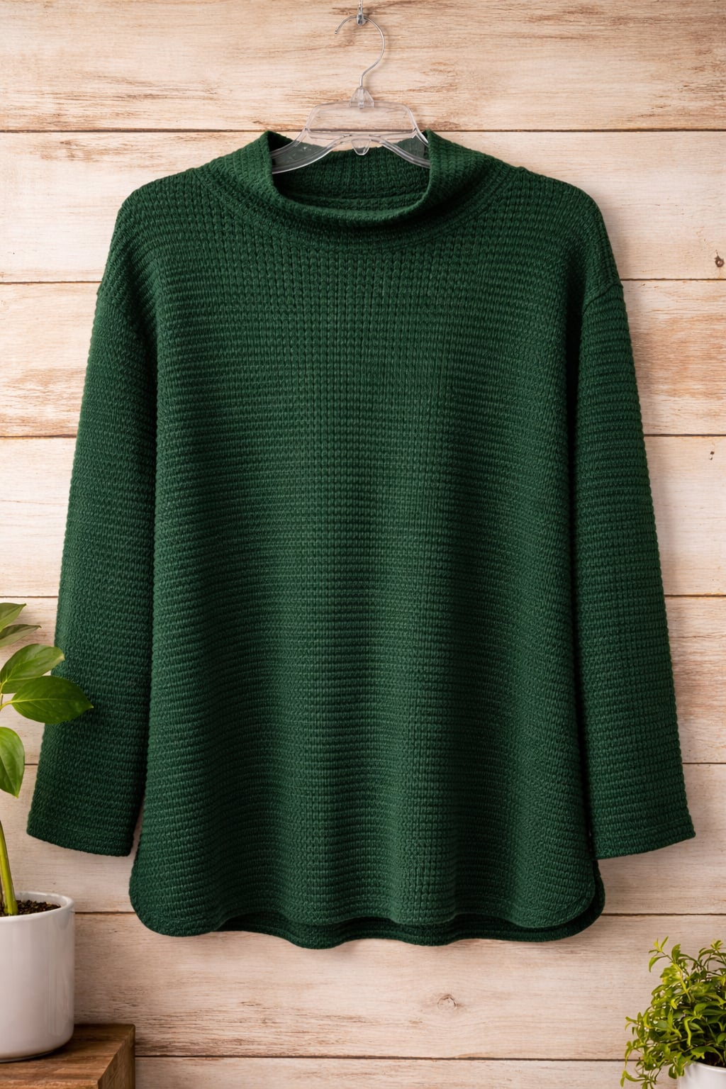 Culture Code Women's Teal Waffle Knit Funnel Neck Sweater Size Medium 2