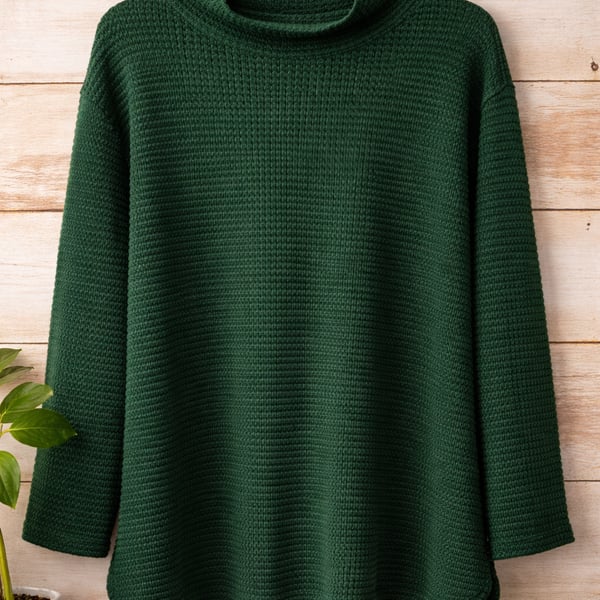Culture Code Women's Teal Waffle Knit Funnel Neck Sweater Size Medium