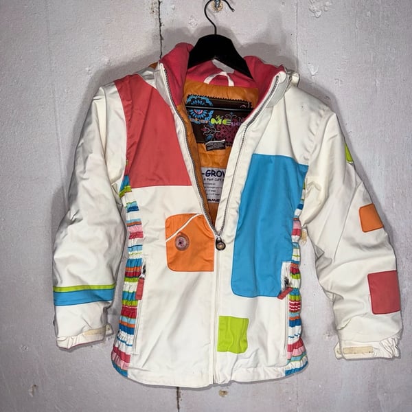 Obermeyer Kids Size 8 White Multi-Color Patchwork I-Grow Ski Jacket