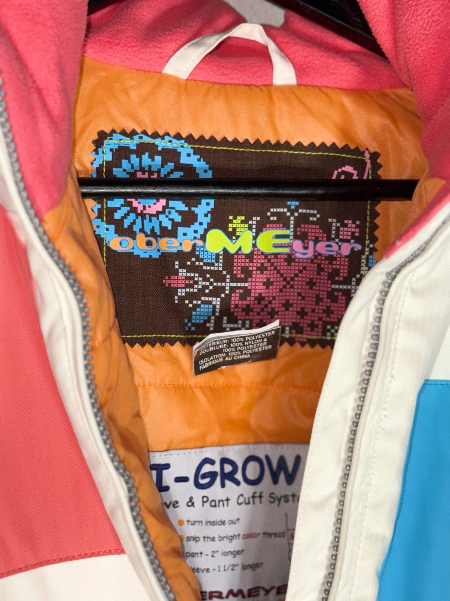 Obermeyer Kids Size 8 White Multi-Color Patchwork I-Grow Ski Jacket 3