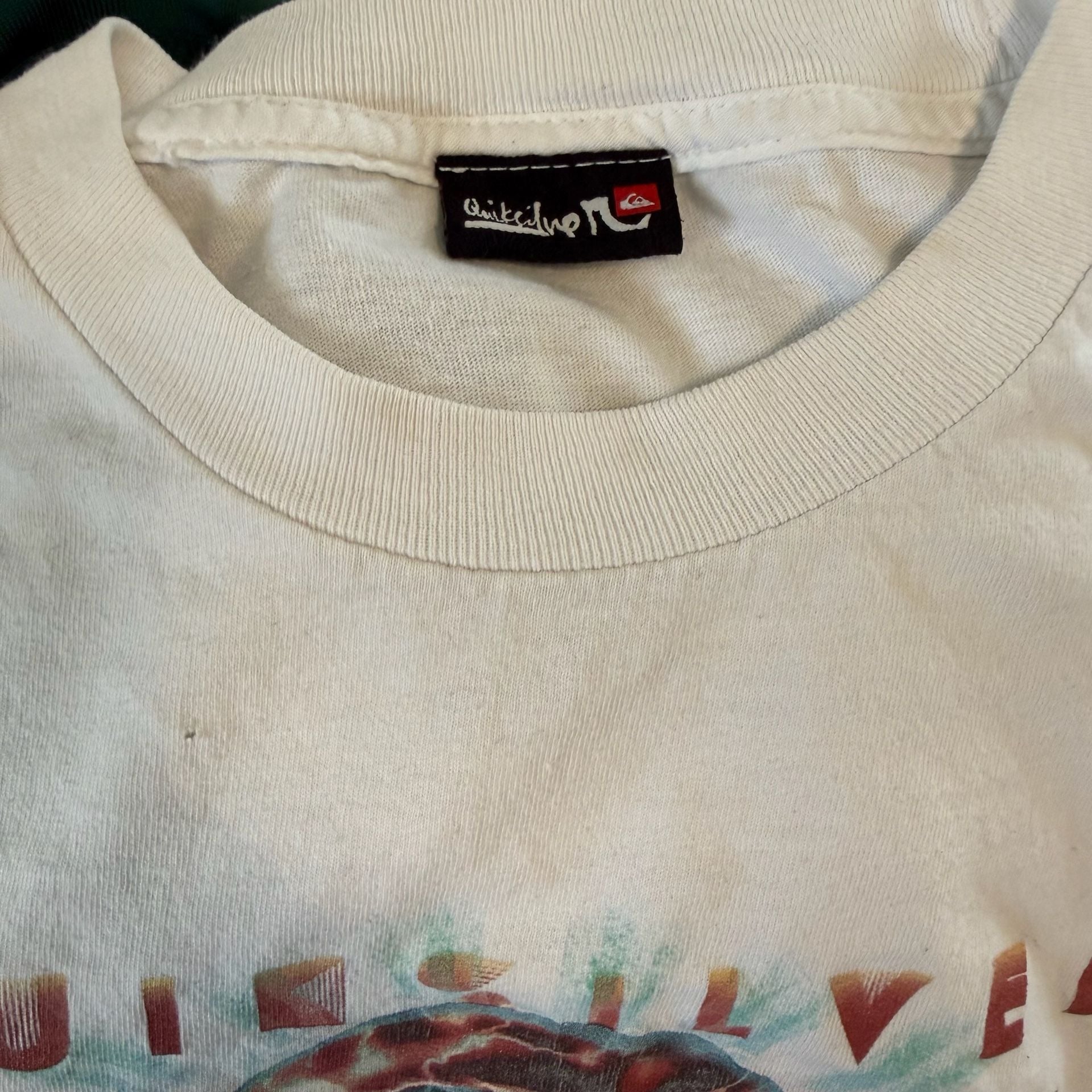 Vintage 90s Quiksilver Planet Earth Graphic T-Shirt White 6